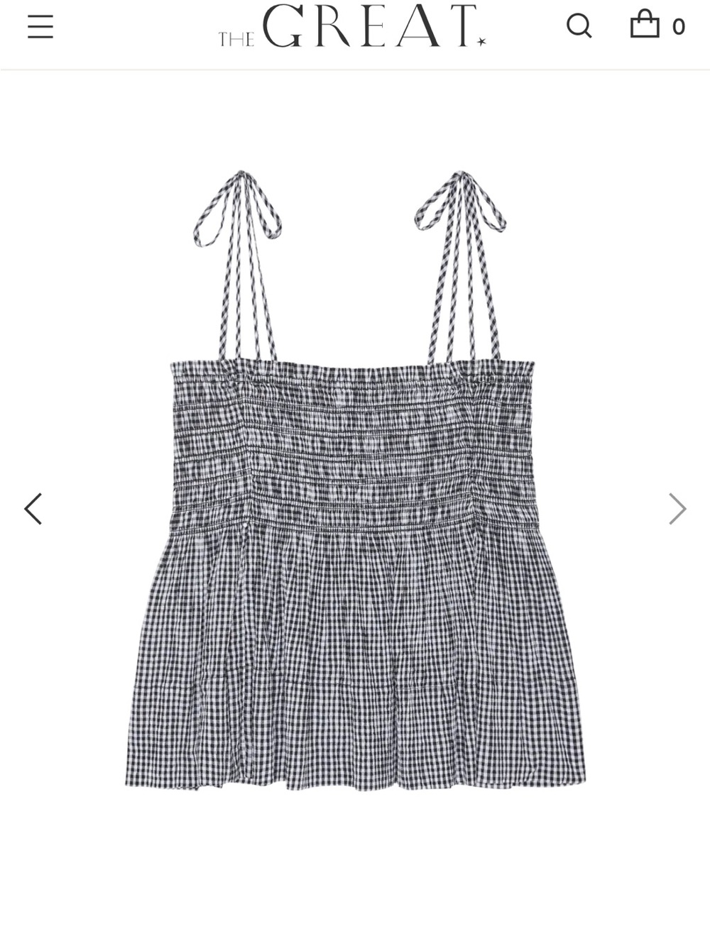 THE GREAT. Smocked gingham top